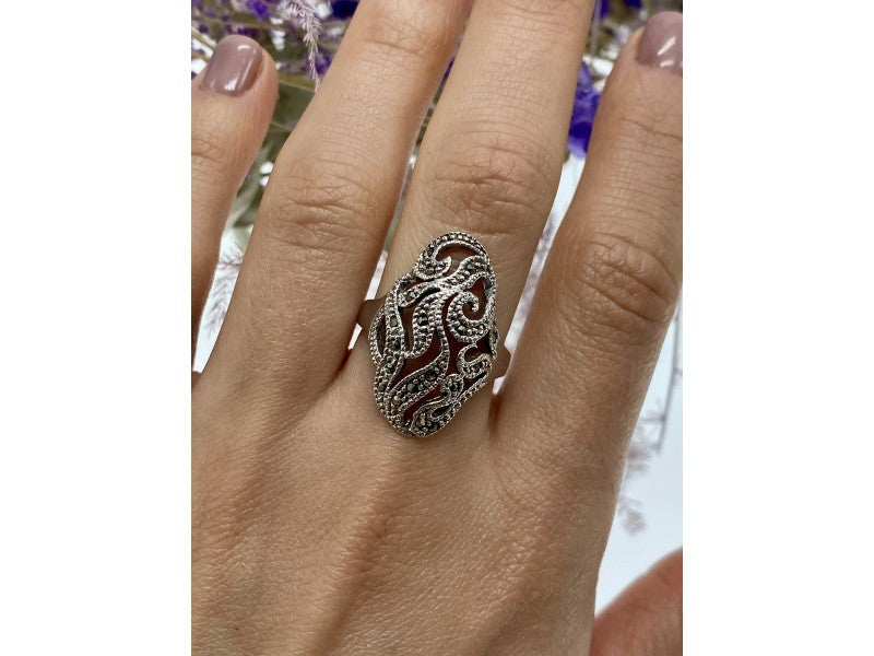 Vintage 925 Sterling Silver Marcasites Ring Size 10.25