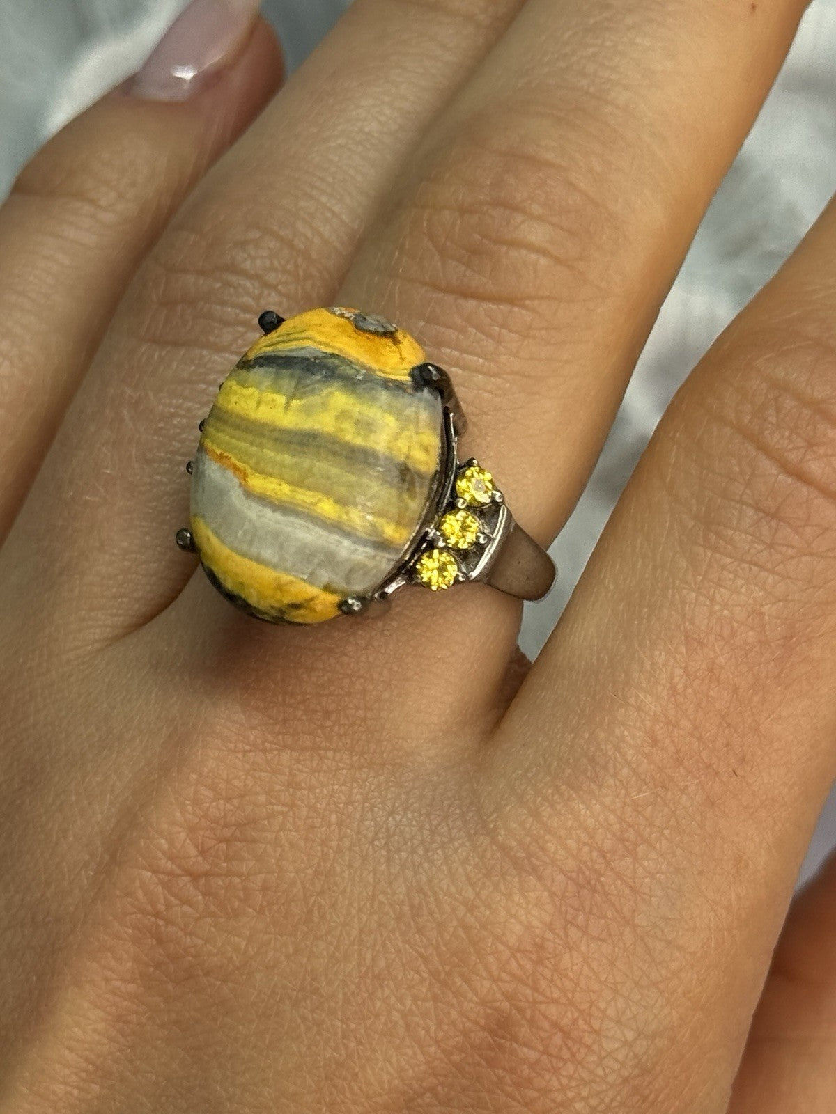 925 Sterling Silver Yashma & Citrine Ring Size 8