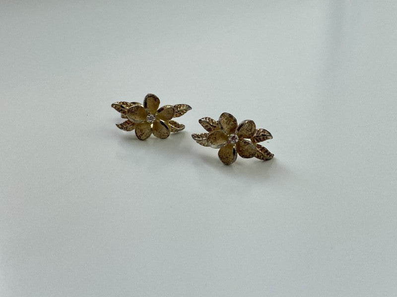 925 Sterling Silver Gold Plated CZ "Flowers" Earrings