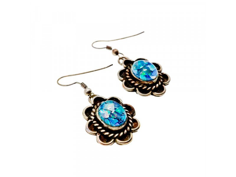 Vintage 925 Sterling Silver Mosaic Opal Earrings
