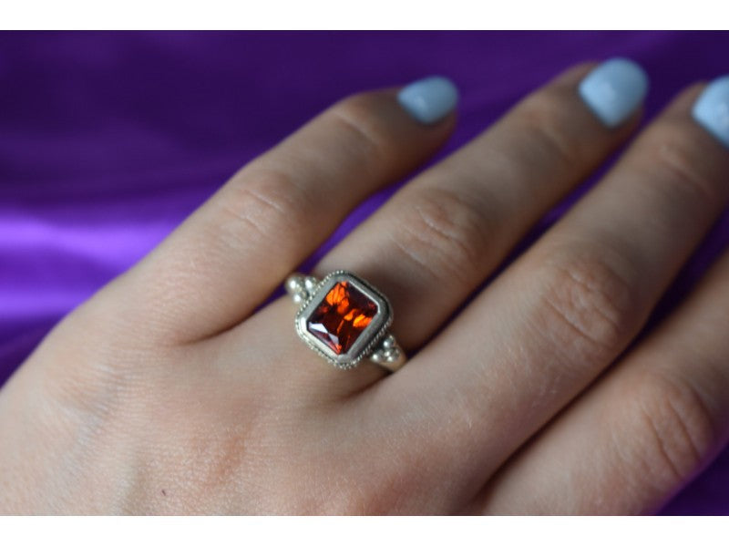 925 Sterling Silver Orange CZ Ring Size 6.5