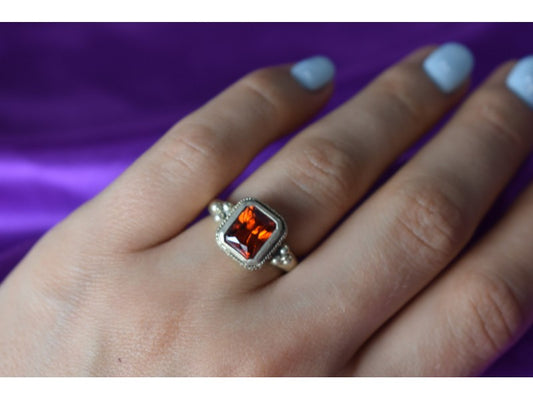 925 Sterling Silver Orange CZ Ring Size 6.5