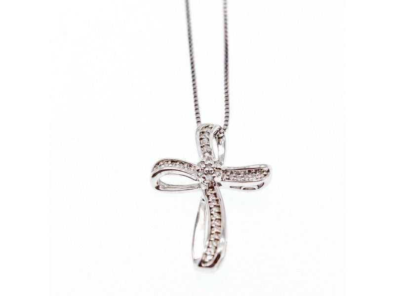 925 Sterling Silver White Topaz Chain With Cross Italy