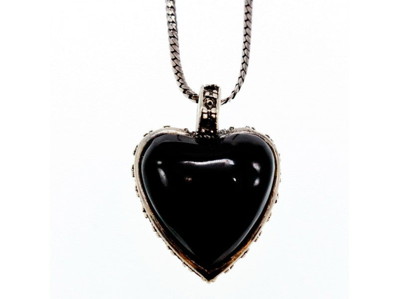 925 Sterling Silver Black Jade and Mother of Pearl "Heart" Chain with Pendant