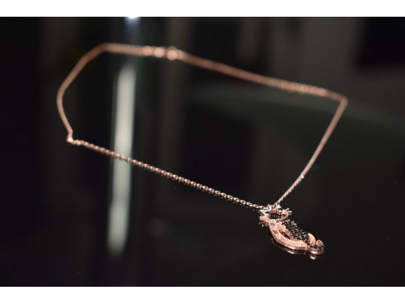 925 Sterling Silver Gold Plated CZ "Black Cat" Chain with Pendant Turkey