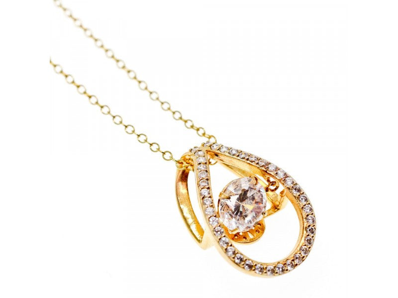 925 Sterling Silver Gold Plated CZ Chain With Pendant Italy
