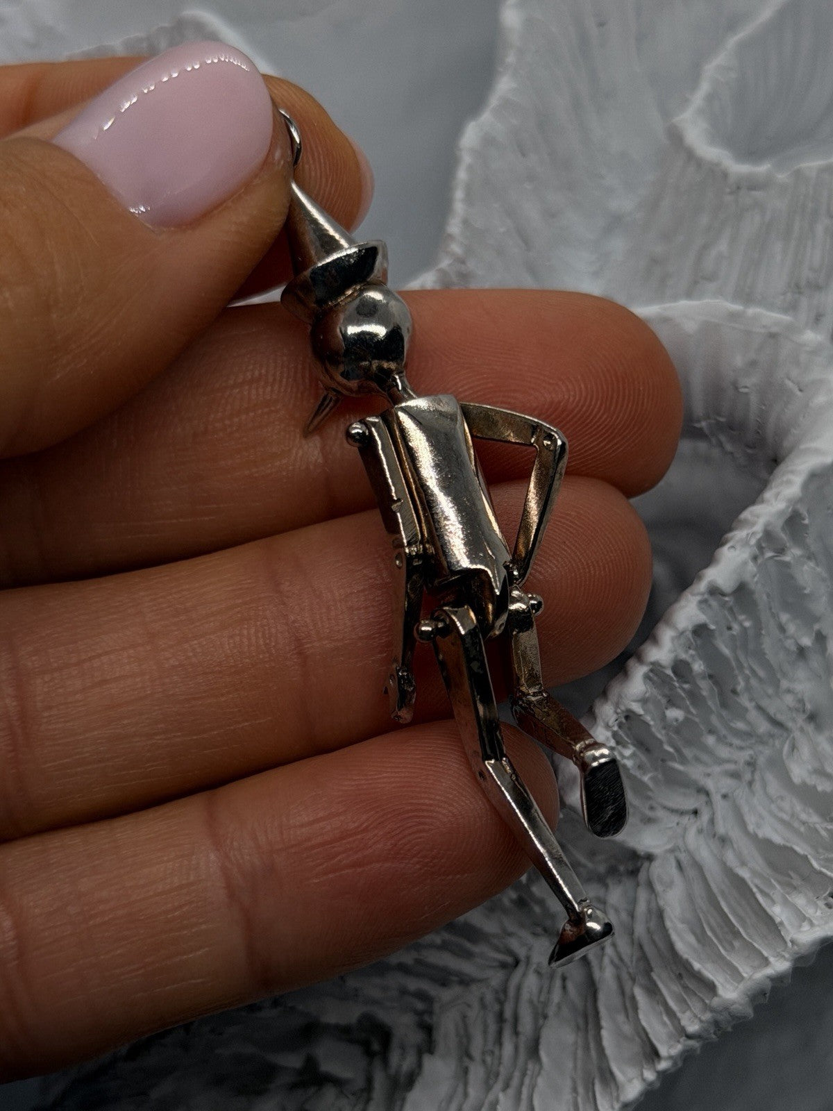 925 Sterling Silver Pinocchio Ruby Heart & Clear Topaz Eyes Pendant