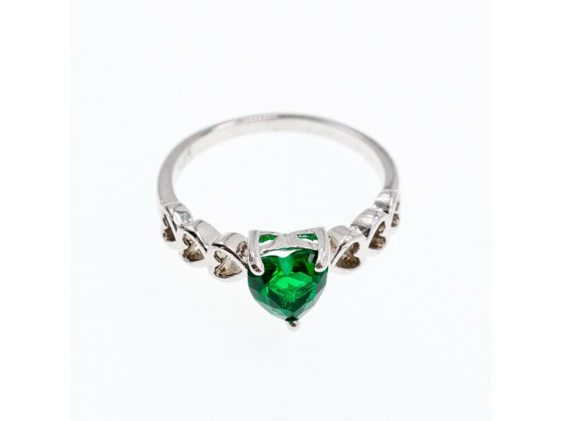 925 Sterling Silver Green CZ "Heart" Ring Size 6.5