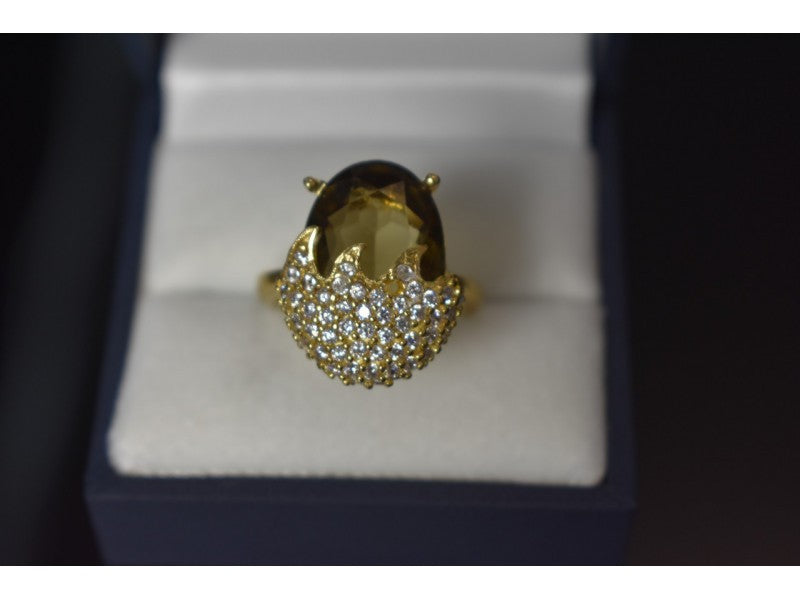 925 Sterling Silver Gold Plated Alpanite & CZ Ring Size 9 Turkey