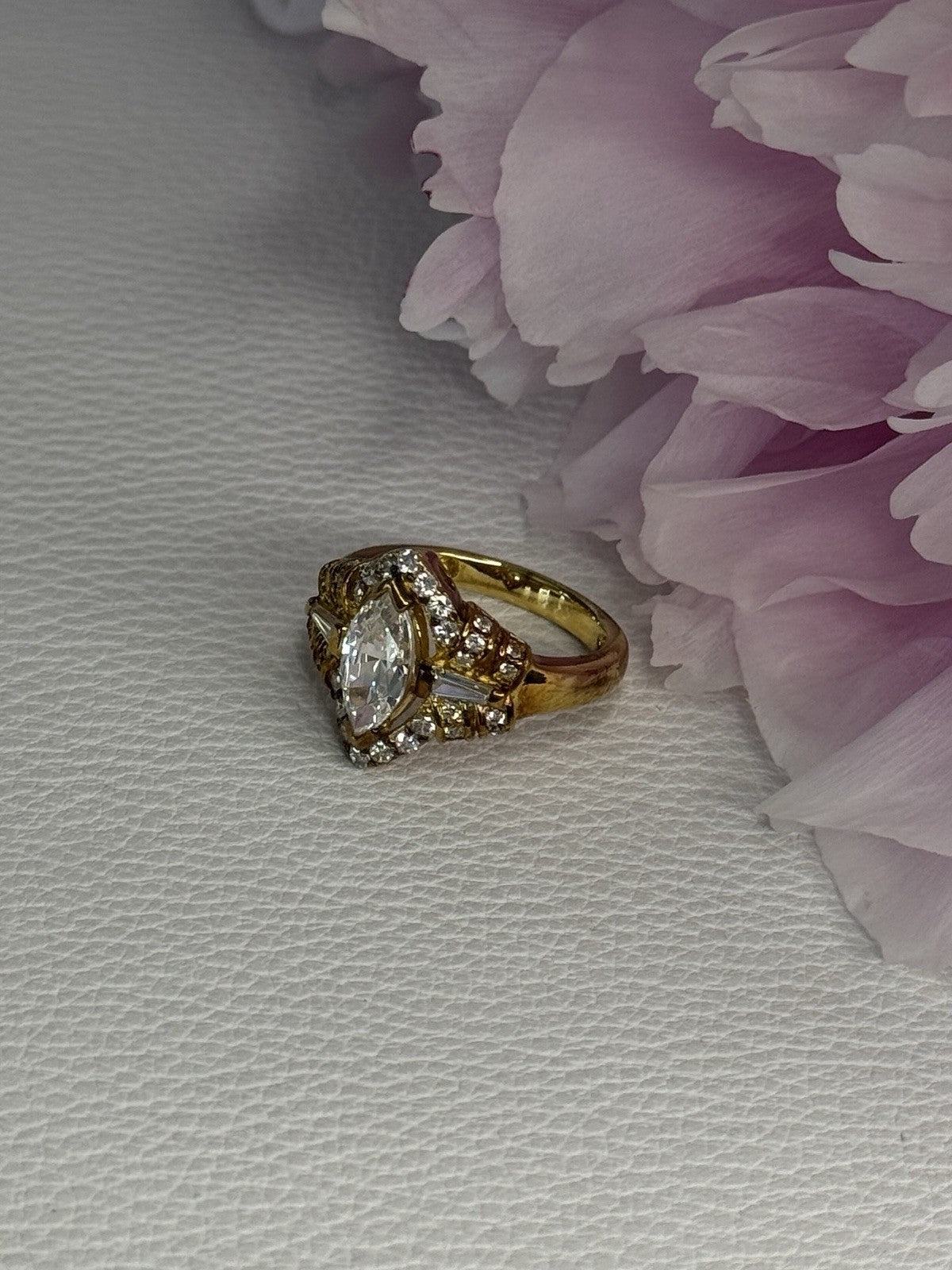 925 Sterling Silver Gold Plated CZ Ring Size 5