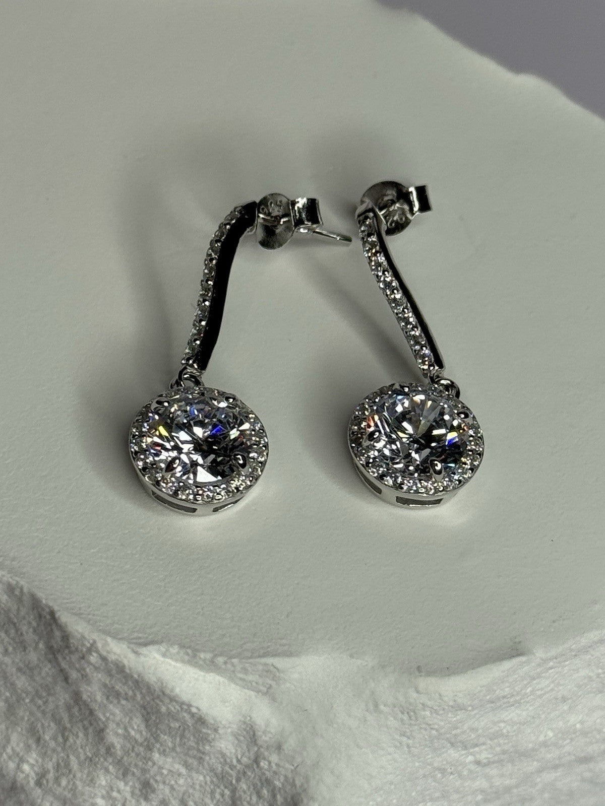 925 Sterling Silver Dream CZ Earrings Length 1.05 Inch