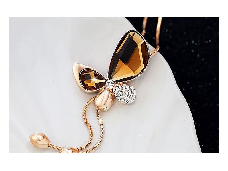 Necklace with Yellow Jewelry Glass & CZ "Butterfly"