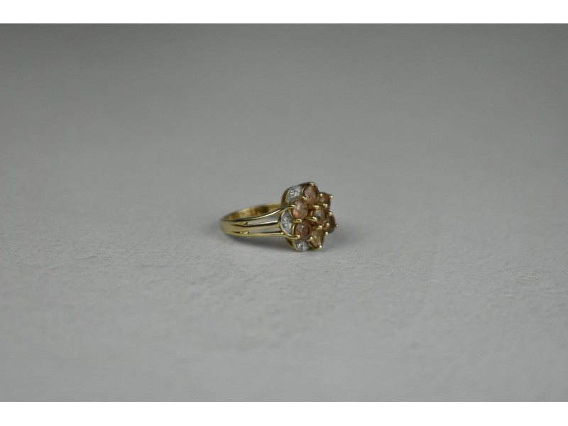 925 Sterling Silver Gold Plated Hessonite & Quartz Ring Size 6.5