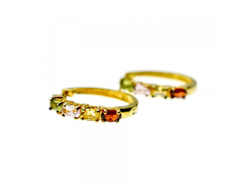 925 Sterling Silver Gold Plated Multi Gemstones Earrings