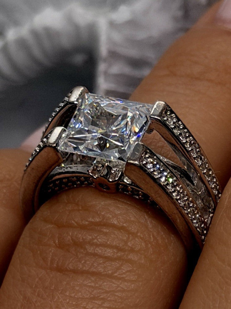 Verragio 925 Sterling Silver Princess Cut Cz Ring Size 6