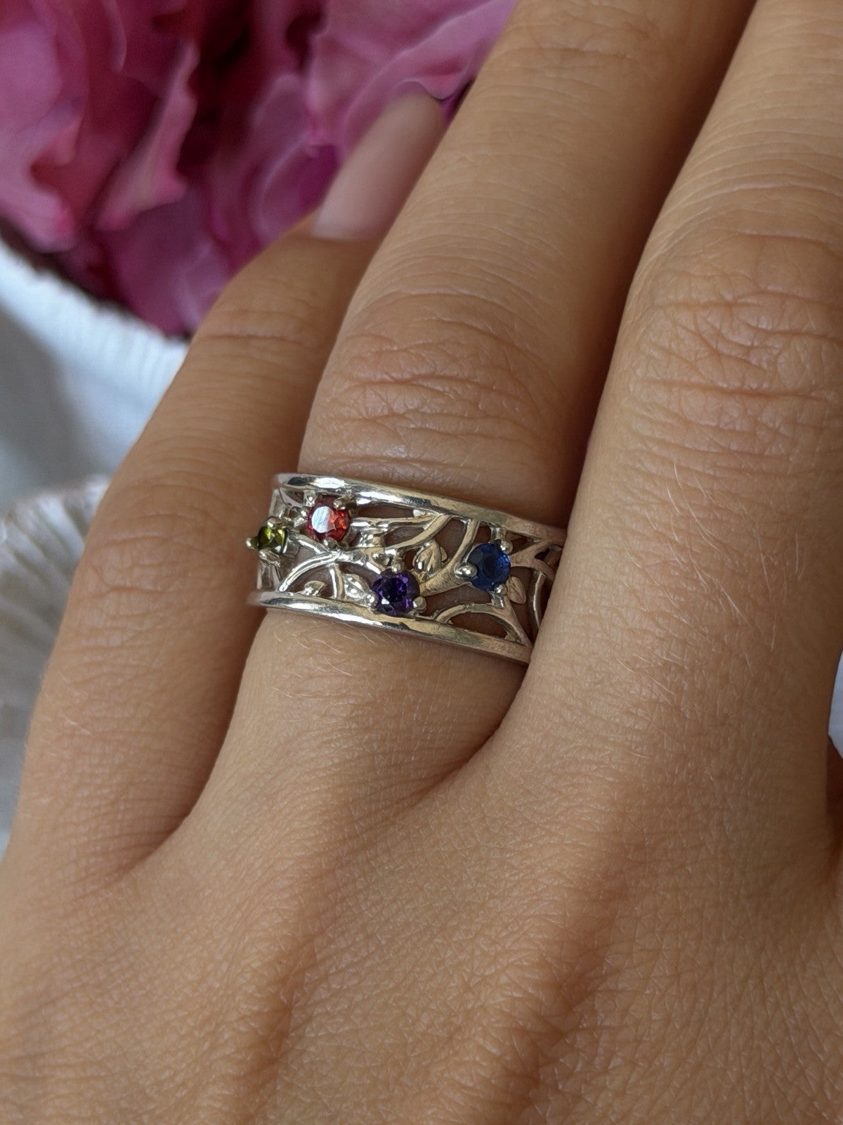 925 Sterling Silver Multi Color Spinel Ring Size 7