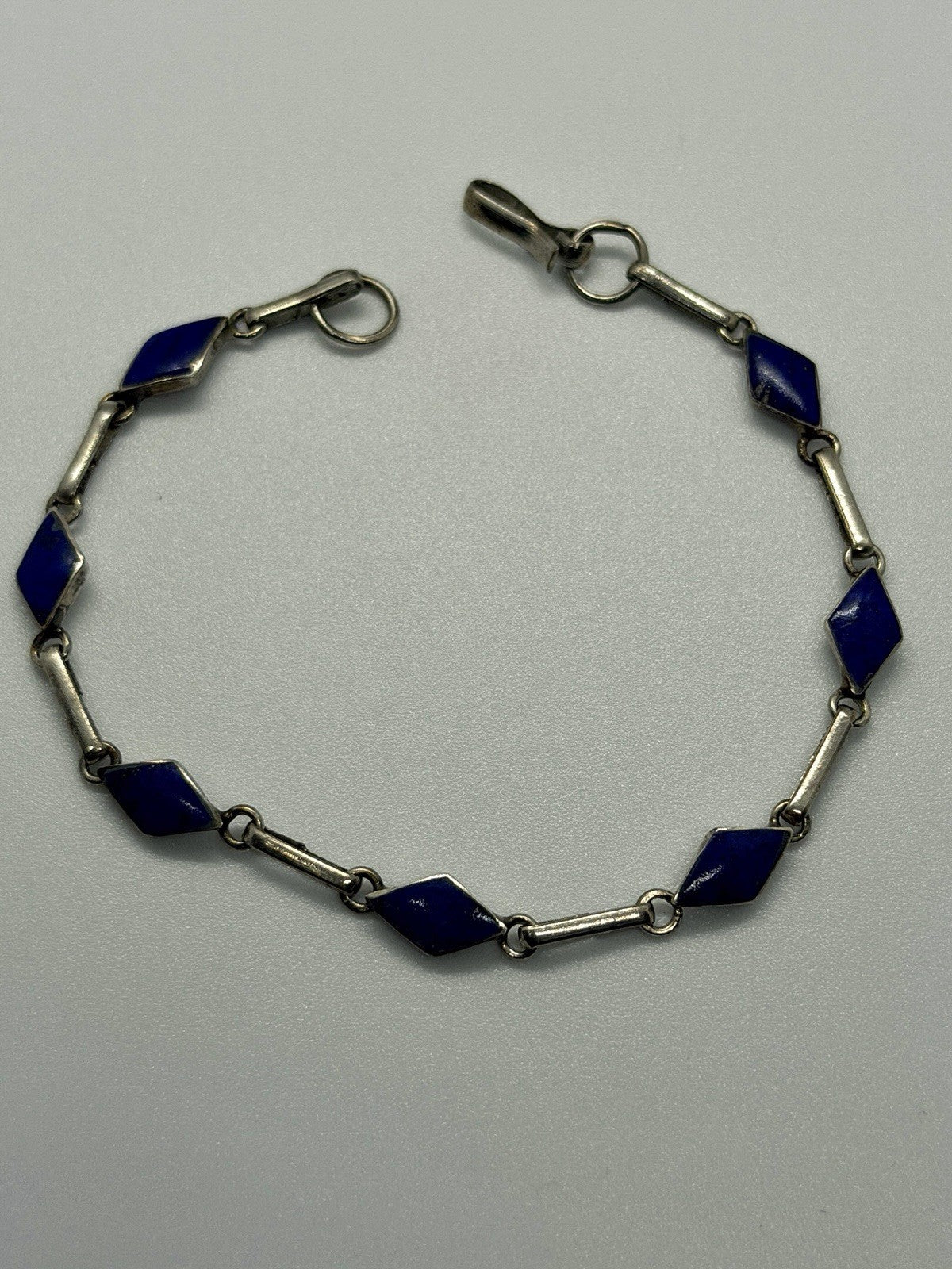Vintage 925 Sterling Silver Sodalite Link Geometric Bracelet 6.5
