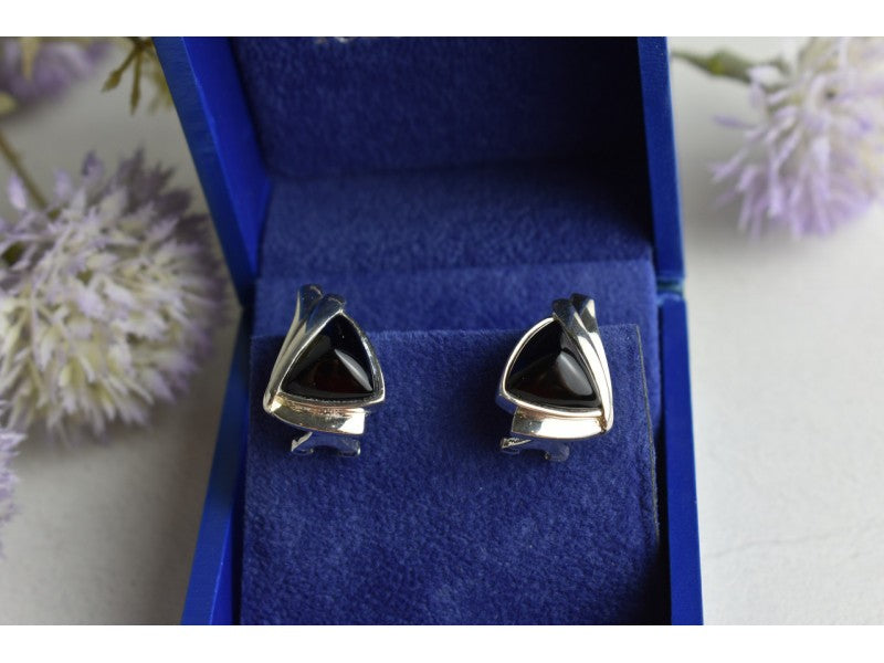 925 Sterling Silver Black Nephrite Earrings