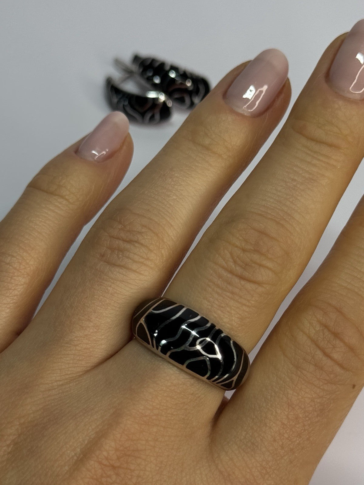 925 Sterling Silver Enamel Ring & Earrings Set Size 9