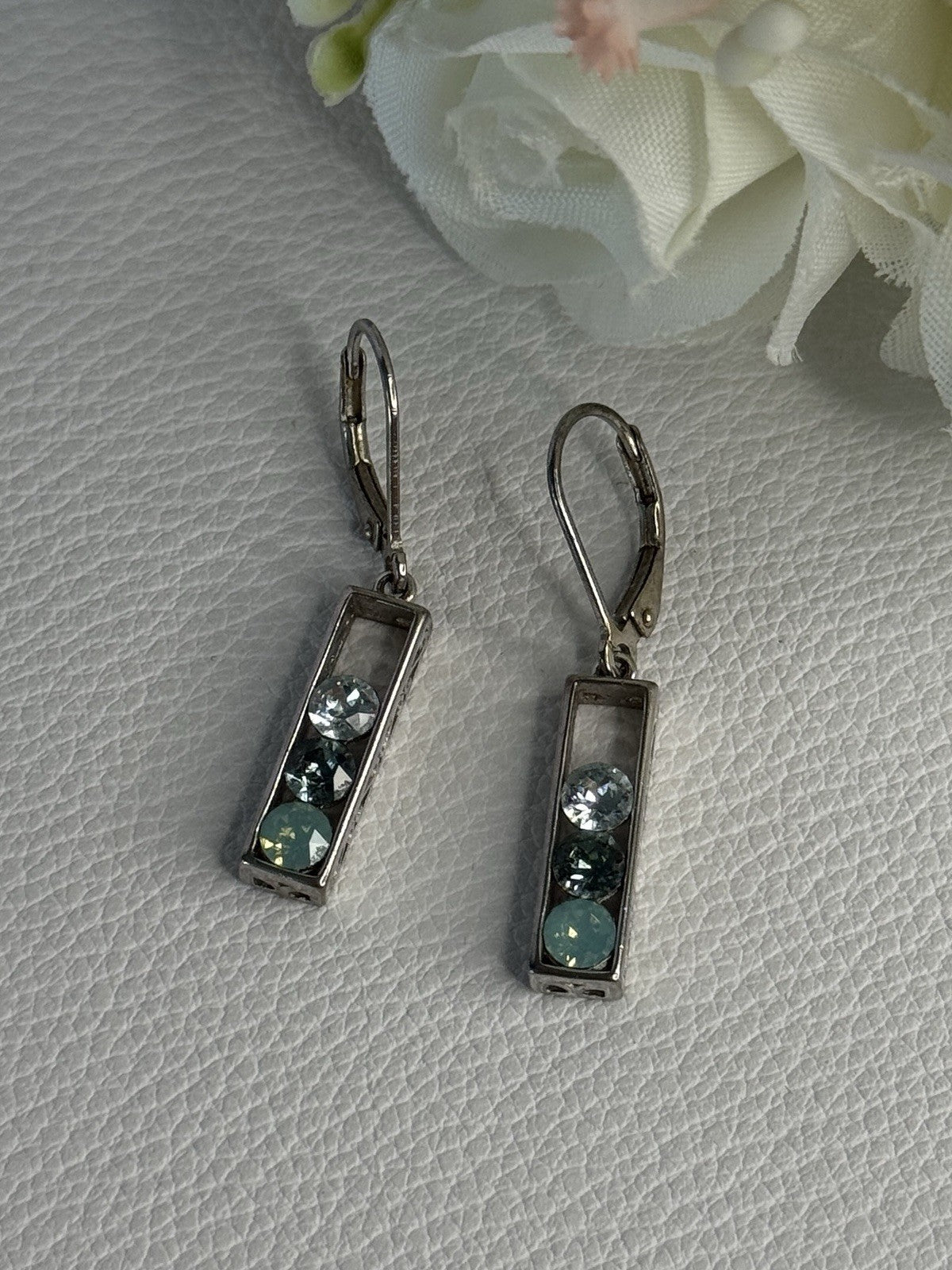 925 Sterling Silver Aquamarine Earrings Length 1.30 Inch