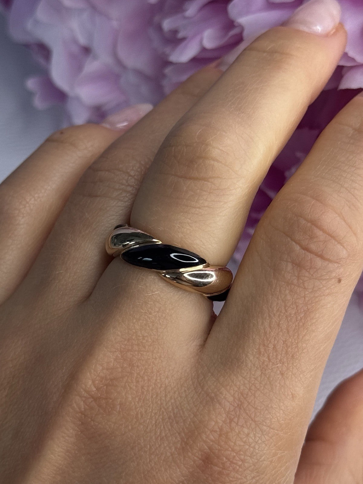 925 Sterling Silver Gold Plated Onyx Ring Size 8