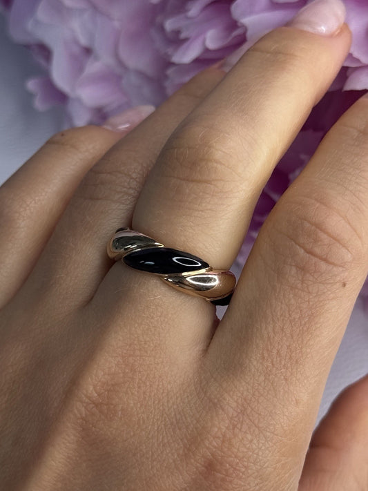925 Sterling Silver Gold Plated Onyx Ring Size 8