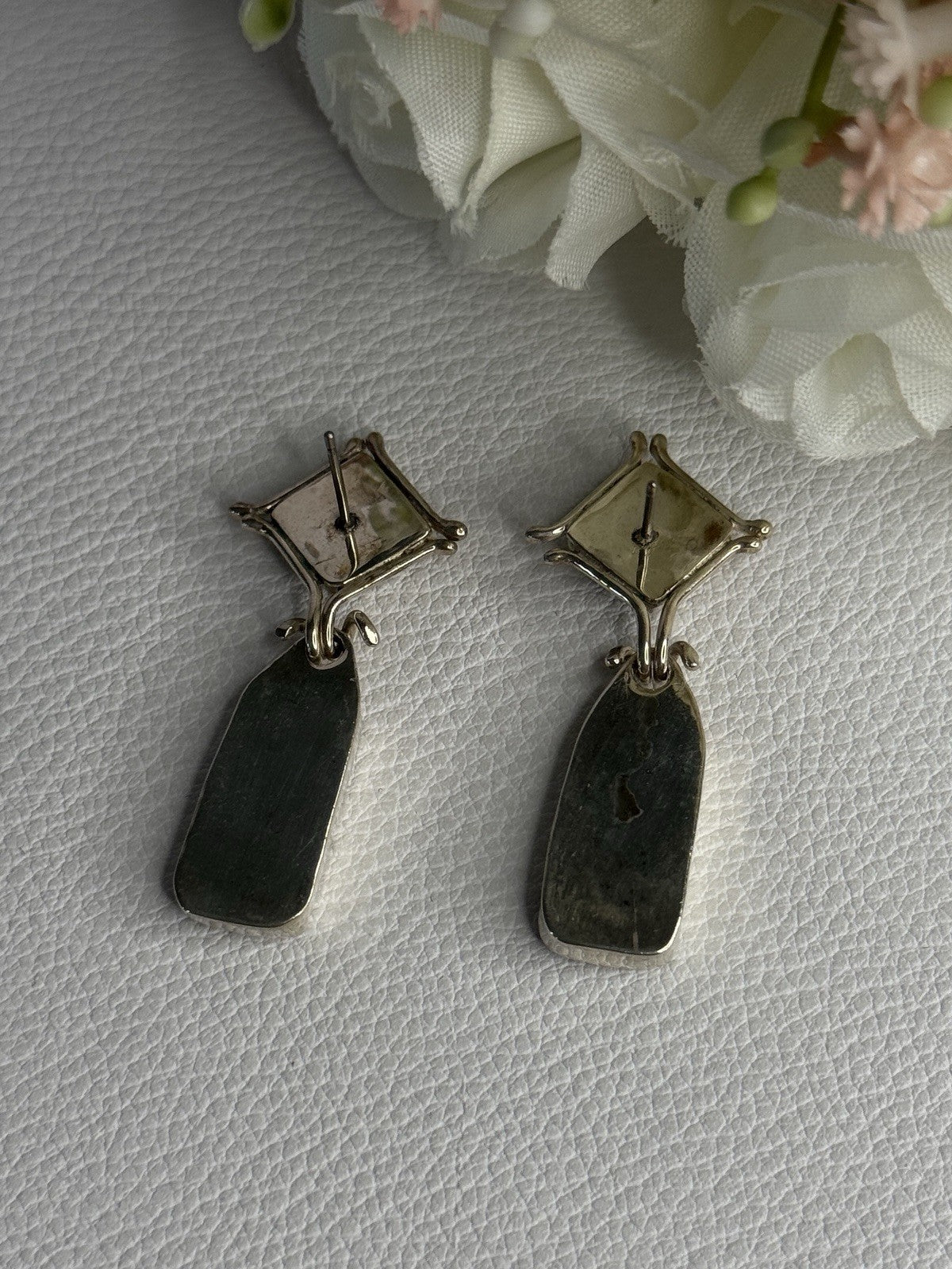 925 Sterling Silver Abalone & Onyx Earrings Length 1.50 Inch