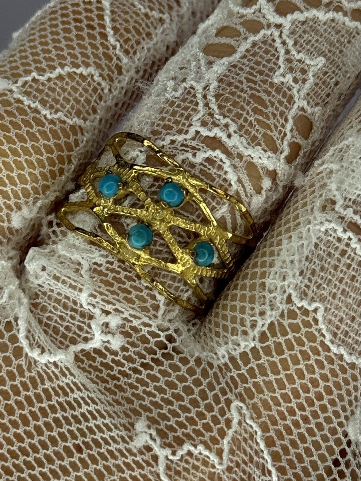 925 Sterling Silver Gold Plated Turquoise Ring Size 8.5