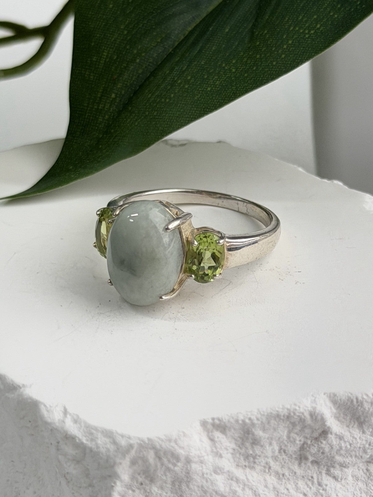 Joy 925 Sterling Silver Jade & Peridot Ring Size 10