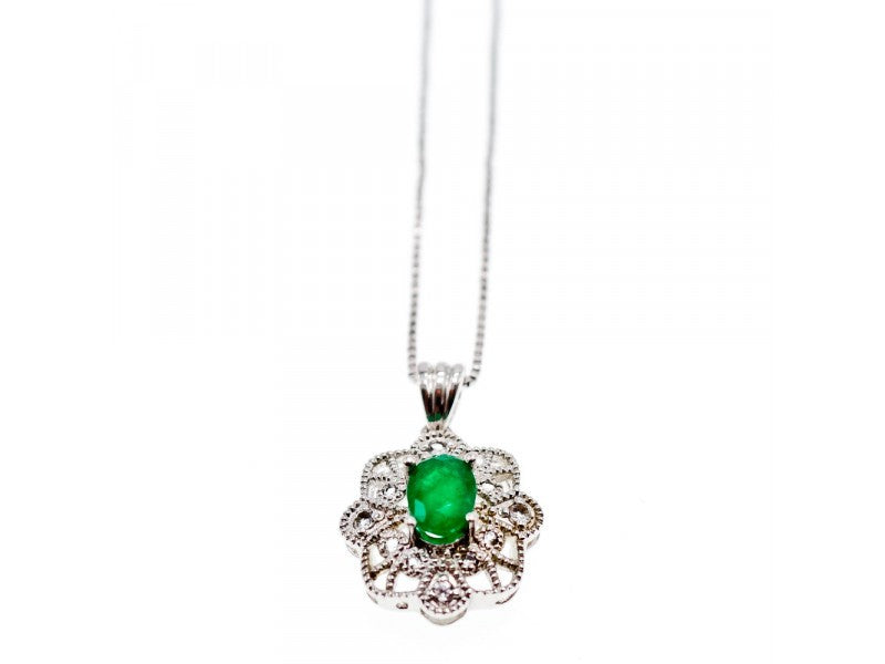 925 Sterling Silver Emerald & Beryl Chain With Pendant