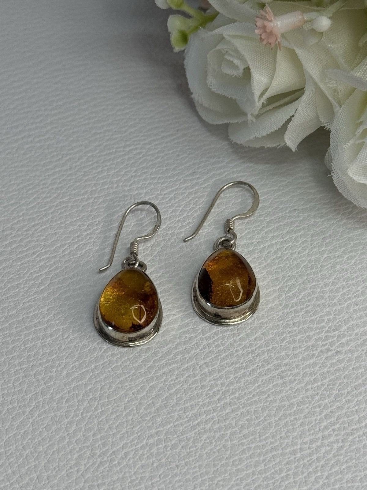 925 Sterling Silver Amber Earrings Length 1.30 Inch