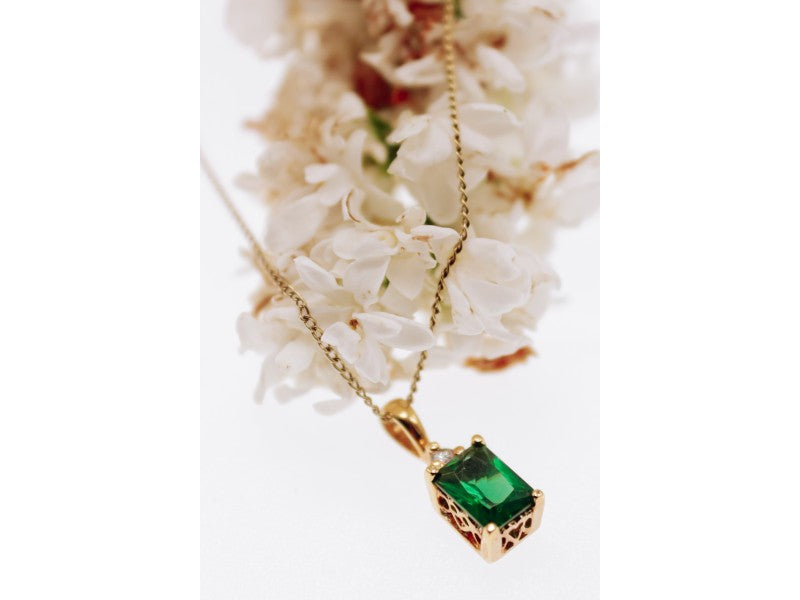 925 Sterling Silver Gold Plated Emerald & Goshenite Chain With Pendant