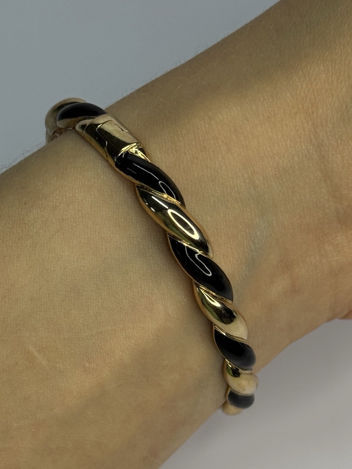 Bangle 925 Sterling Silver Gold Plated Onyx Bracelet
