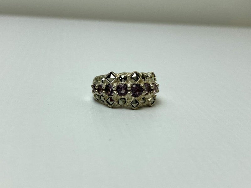 925 Sterling Silver Iolite & Marcasite Ring Size 6.5