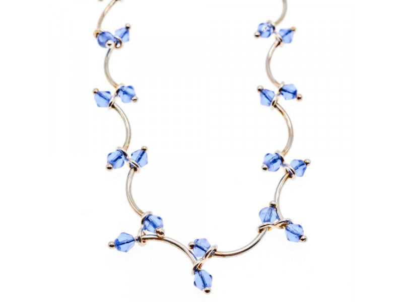 925 Sterling Silver Blue Jewelry glass in Italian style Necklace