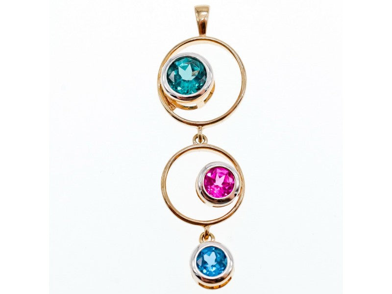 925 Sterling Silver Gold Plated Aquamarine, Topaz & Tourmaline Pendant