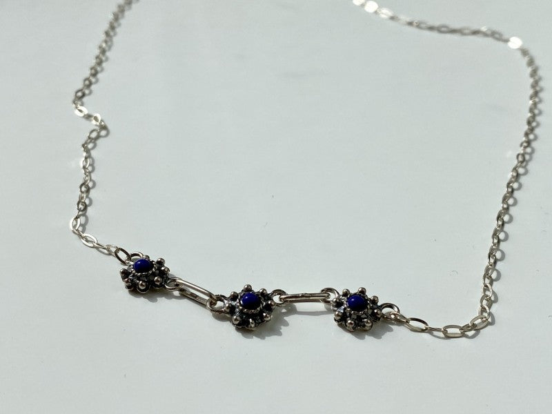 Vintage 925 Sterling Silver Blue Agate Necklace 17.7 in