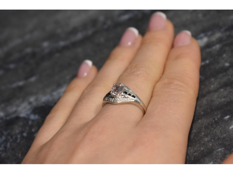 925 Sterling Silver Morganite & Jewelry Glass Ring Size 8