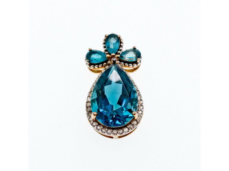 925 Sterling Silver Gold Plated Aquamarine & CZ Pendant