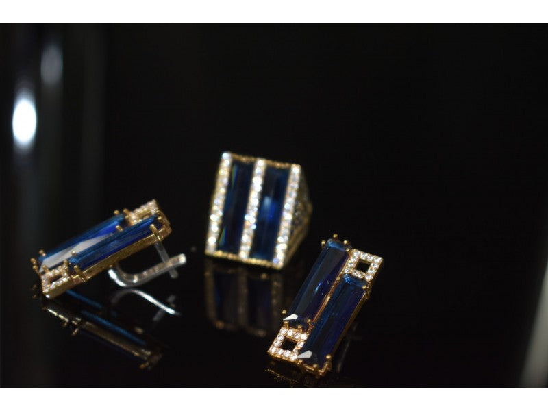 925 Sterling Silver Blue Alpanite SET (Ring & Earrings)