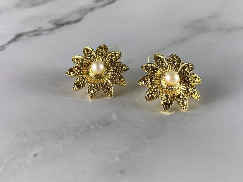 925 STERLING SILVER GOLD PLATED PEARLS "FLOWERS" STUD EARRINGS