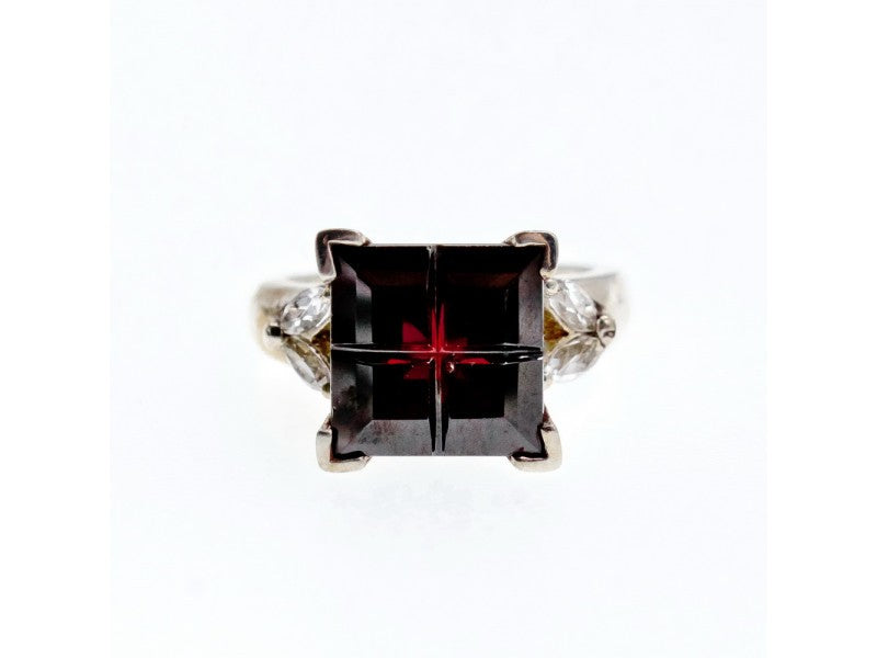 925 Sterling Silver Spessartine & Goshenite Ring Size 6.5