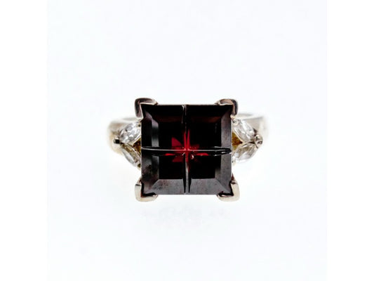 925 Sterling Silver Spessartine & Goshenite Ring Size 6.5