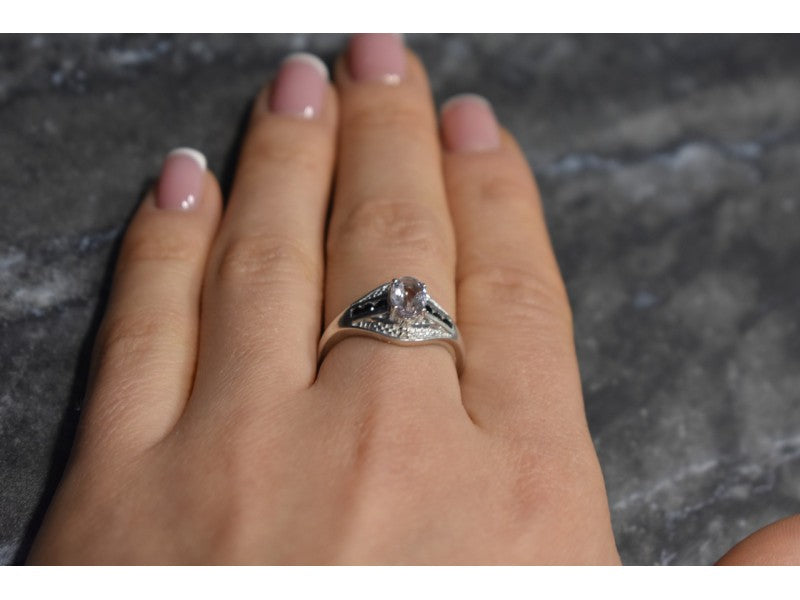 925 Sterling Silver Morganite & Jewelry Glass Ring Size 8