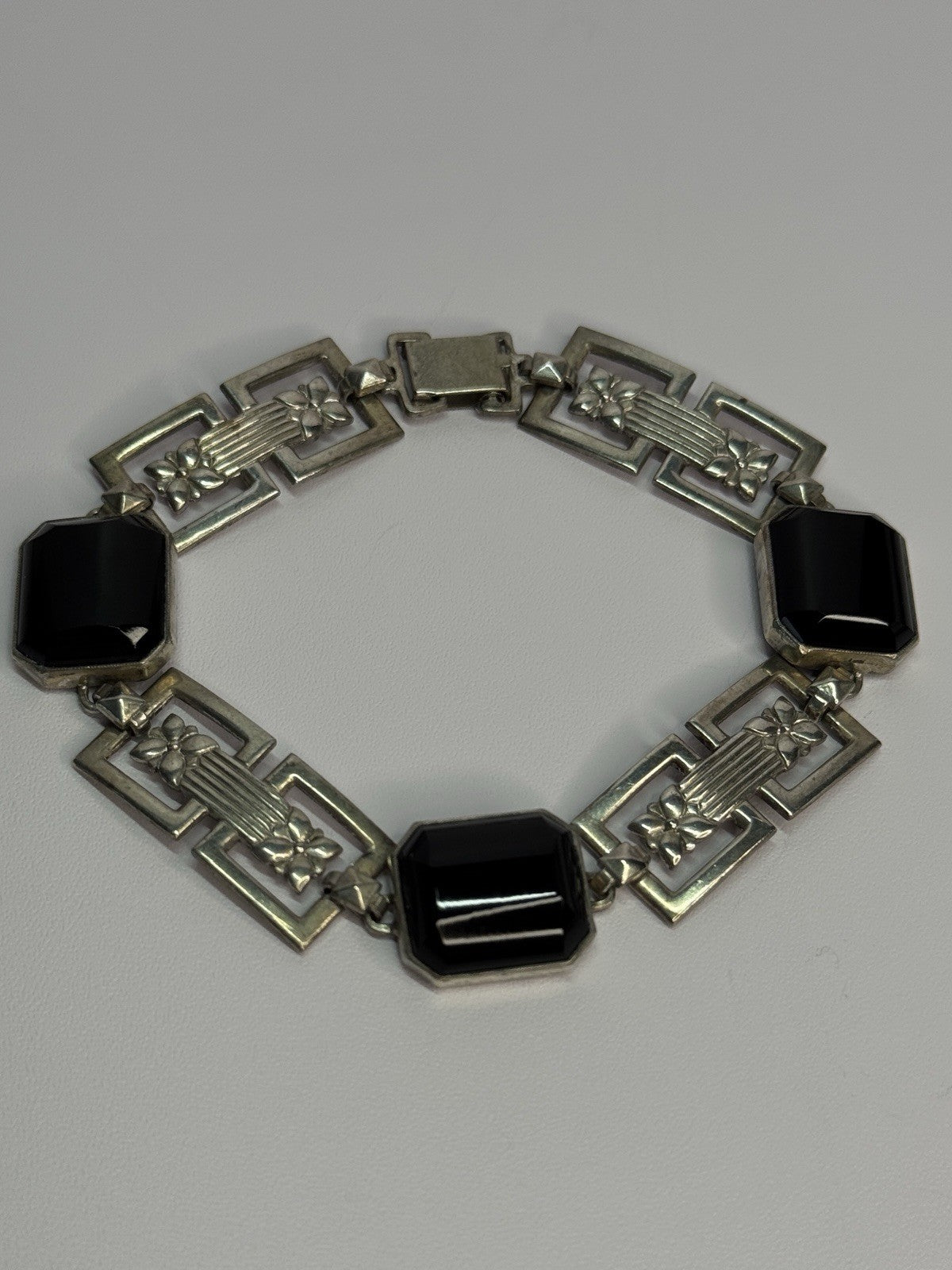Vintage 925 Sterling Silver Onyx Bracelet Length 7 Inch