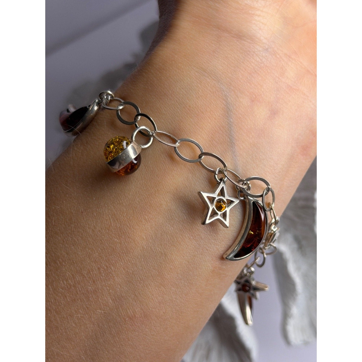 Starry Sky 925 Sterling Silver Amber Bracelet Length 7.5