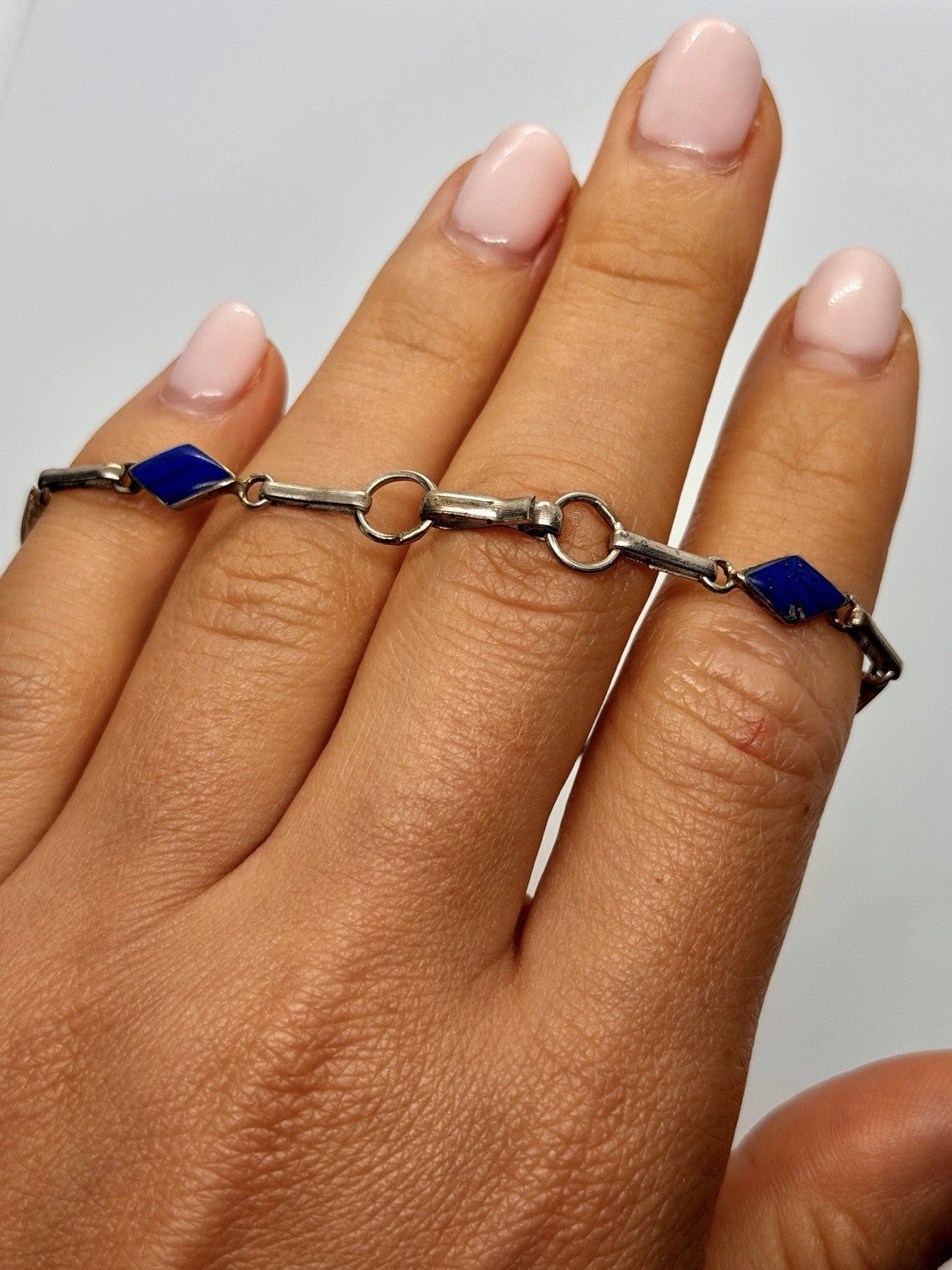 Vintage 925 Sterling Silver Sodalite Link Geometric Bracelet 6.5