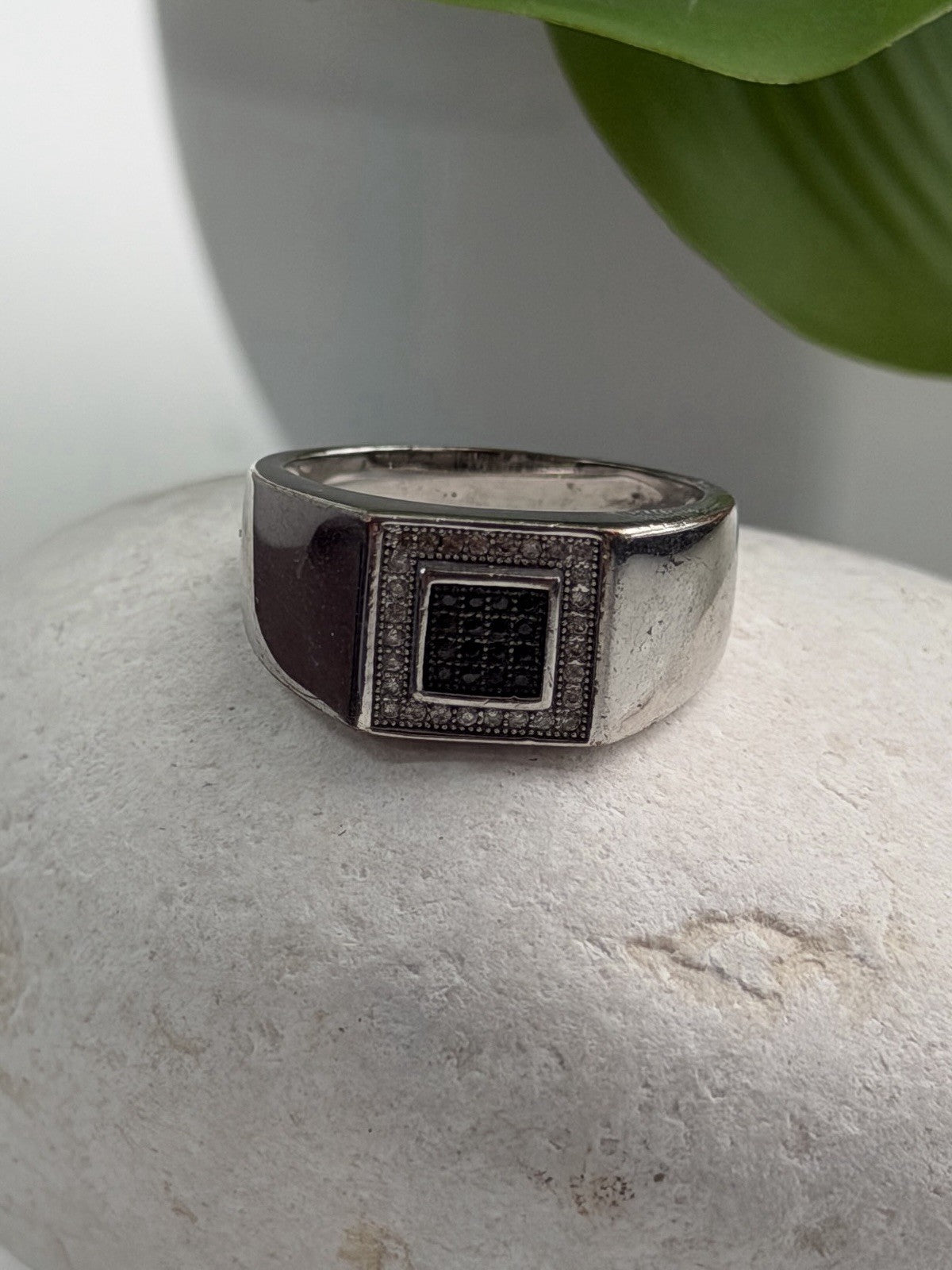 Men's 925 Sterling Silver White & Black Diamonds 0.17 ctw Ring Size 10
