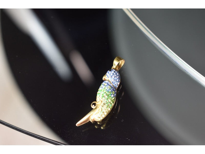 925 Sterling Silver Gold Plated CZ & Enamel "Parrot" Pendant