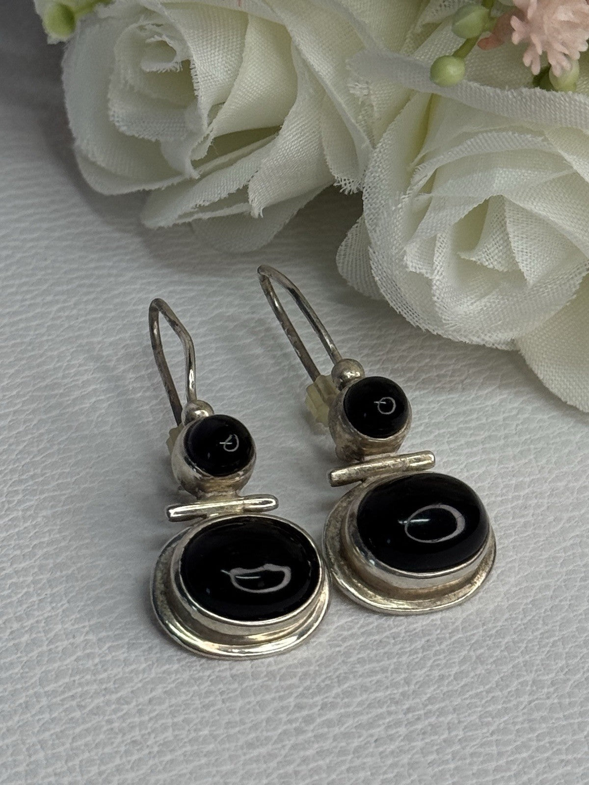 925 Sterling Silver Onyx Earrings Length 1.55 Inch